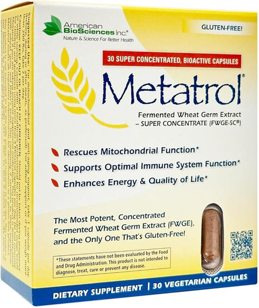 American BioSciences Metatrol Fermented Wheat Germ Extract - Immune & Mitochondria Support for Renewed Vitality & Enhanced Energy - Gluten Free - 30 Vegetarian Capsules, 41mg