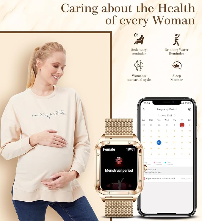 Smart Watch for Women, 1.6'' Bluetooth Call(Answer/Dial), Activity Fitness Tracker with Heart Rate/Sleep Monitor 100+ Sports Pedometer AI Voice, Smartwatch for Android iPhone Compatible (Rose Gold)