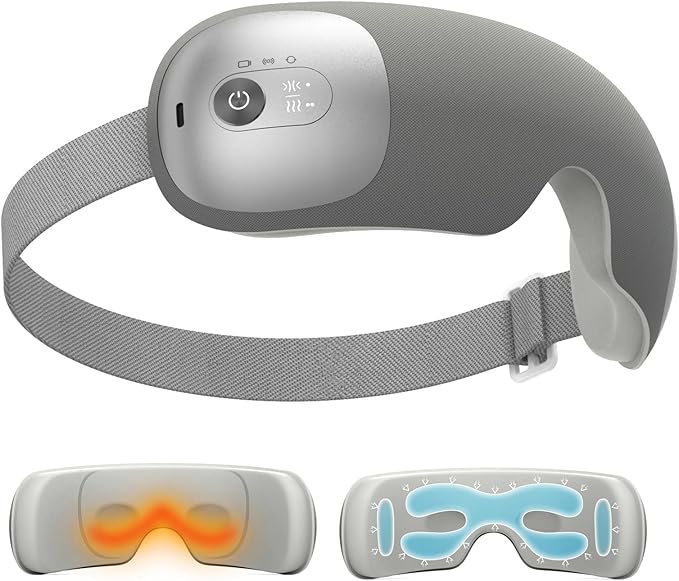 Ultra Light Eye Massager with 2 Level Heat, 120 Mins Uses, 3 Air Compression & Massage Modes, Heated Eye Mask with Bluetooth Music for Migraine Relief, Strain and Dry Eyes, Eye Relief for Women Men