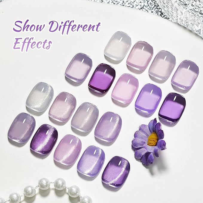 JODSONE 9 PCS Purple Jelly Colors Gel Set Base Coat Top Coat Elegant and Sweet Nail Art Gift DIY at Home