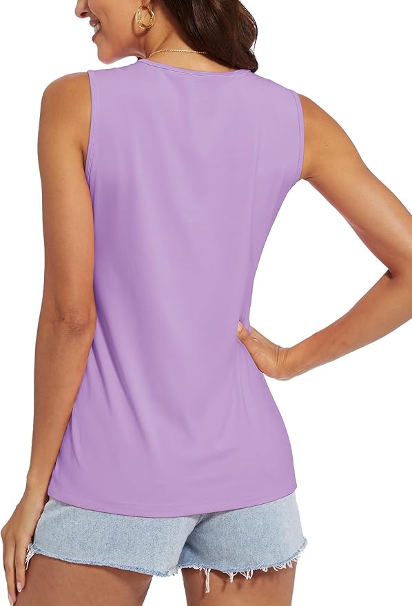 MAGCOMSEN Women's Workout Tank Top Athletic Muscle Sleeveless Crew Neck Shirt UPF 80+ Moisture Wicking Gym Running
