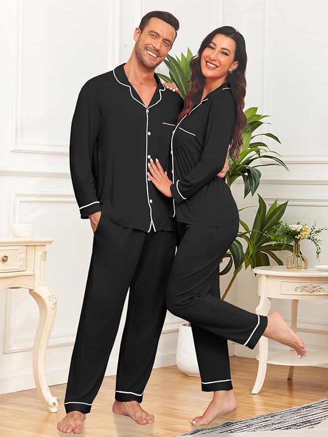Men Modal Pajama Set Long Sleeve Pjs Button Down Sleepwear Soft Comfy Loungewear Sets 2 Piece Nightwear S-3XL