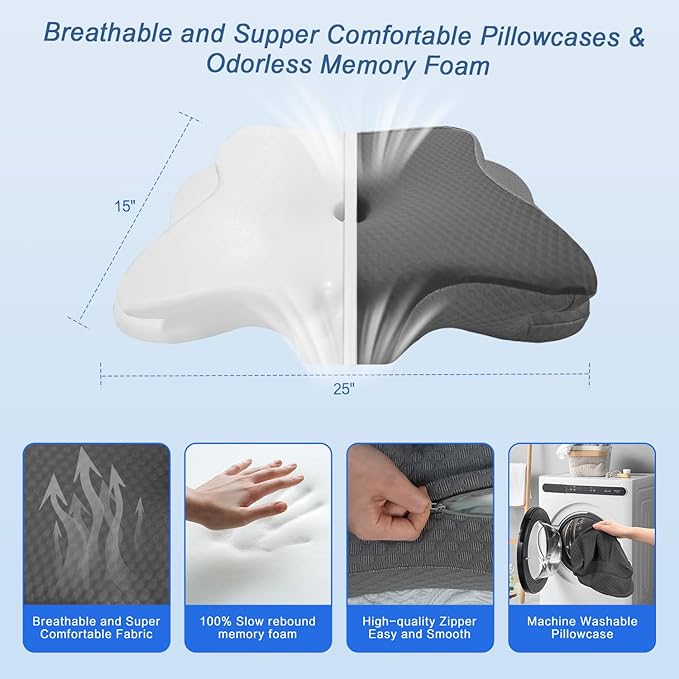 Pain Relief Cervical Pillow for Neck Support, Adjustable Ergonomic Pillow Cozy Sleeping, Odorless Orthopedic Memory Foam Pillows, Contour Bed Pillow for Side Back Stomach Sleeper