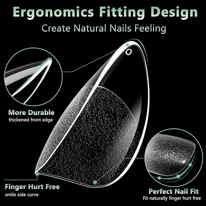 Short Almond Nail Tips, 216pcs Soft Acrylic Fake Nails Gel Nail Tips, Full Cover Pre-Shaped Matte Clear Press on Nails for Extension, Diy at Home Manicure 12 Sizes