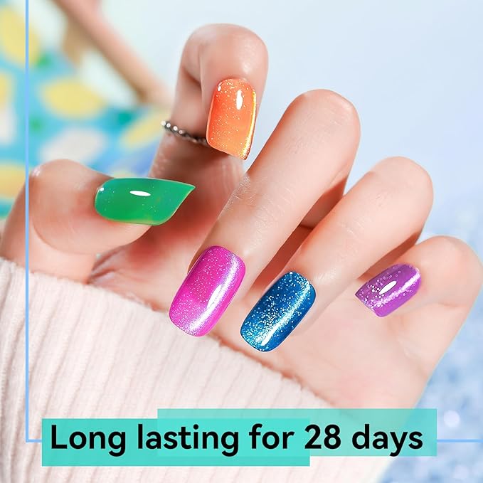 Glitter Cat Eye Gel Nail Polish 10 Colors Magnetic Gel Polish Kit with Magnet Stick Shimmery Glitter Colors Pink Yellow Blue Salon DIY Nail Art Salon Home Manicure Women