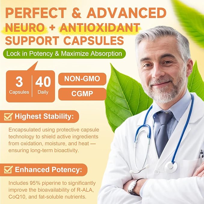 R Alpha Lipoic Acid 1000mg with Benfotiamine - Sodium ALA Supplement for Neuropathy Support Nerve Health & Antioxidant, Cell Energy, Metabolism and Anti-Aging, Non-GMO, Gluten Free, Vegan 120 Counts