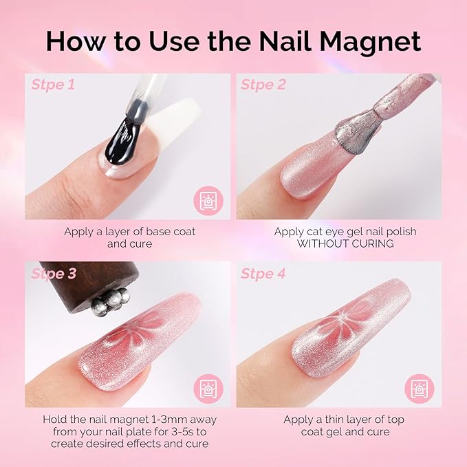 MelodySusie Cat Eye Gel Nail Polish Magnets, 3 in 1 Wooden Handle and Y-Shaped Double Head Nail Magnet Wand Set 2PCS, Suitable for Manicure Nail Design Salon DIY at Home