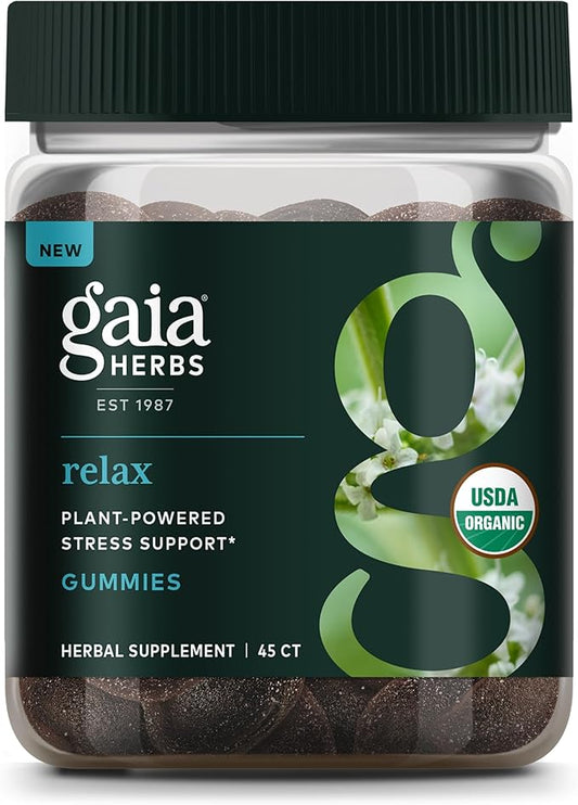 Gaia Herbs Relax Gummies - Supports Calm Feelings - with Organic Apple Juice & Lemon Juice Concentrate - 45 Gummies (15 Servings)