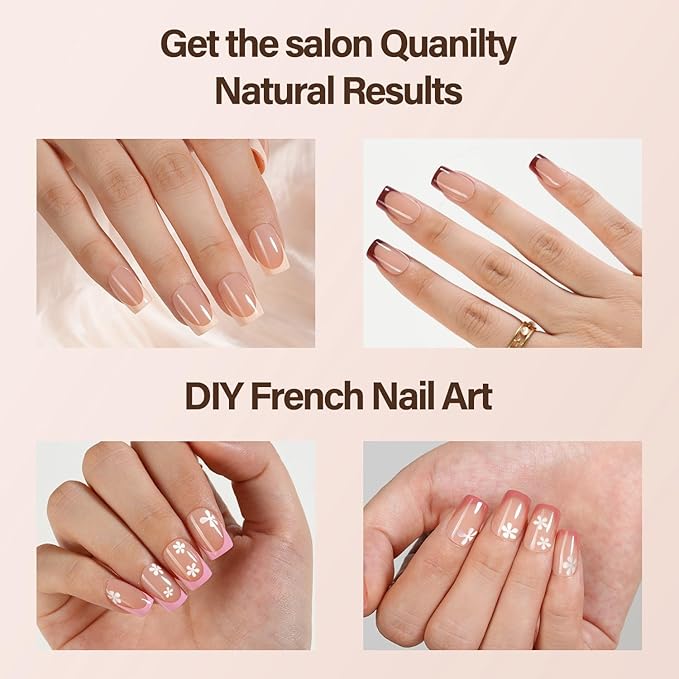 Vansiho 150 Pcs French Gel Nail Tips, Short Square Press on Nails, Pre-French Acrylic Fake Nails for Nail Art DIY - 15 Sizes