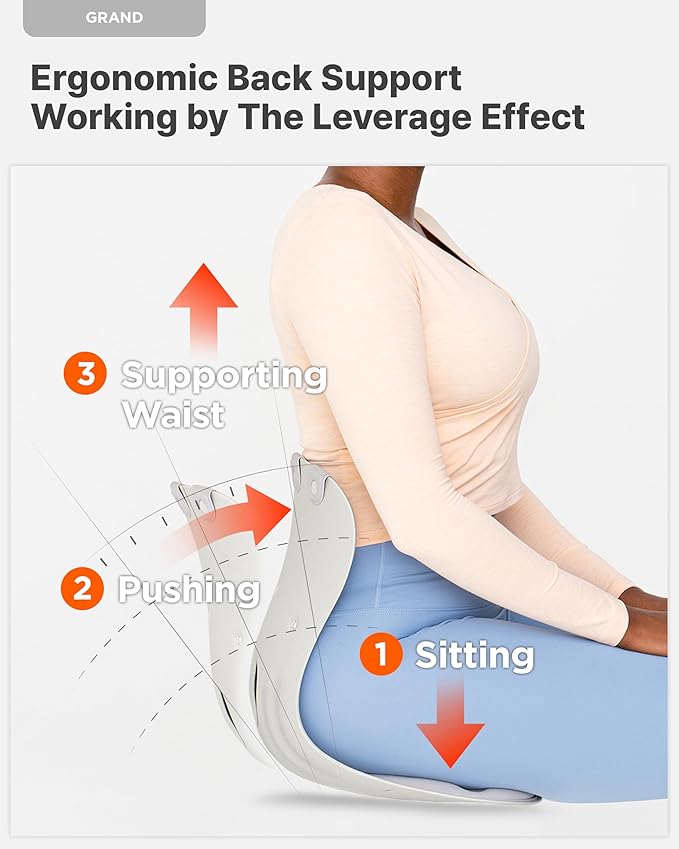 curble Grand(Extra Wide & Sturdy) – Ergonomic Back and Lumbar Support for Good Posture Correction and Back Pain Relief, Perfect for Office, Floor Seat and Work from Home, Patented (Grey)