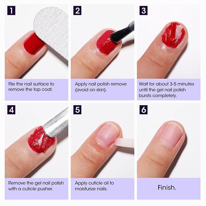 Gellen 2 Pcs Gel Polish Remover Kit with Nail File and Cuticle Pusher - Easily Remove Gel Nail Polish in 2-5 Minutes