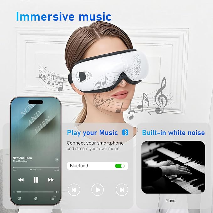 Eye Massager with Heat and Music. Eye Massage for Migraines.Father's Day Birthday Gifts for Mom Dad Women Men Her Him.Eye Mask Heated.Face Massager Mask