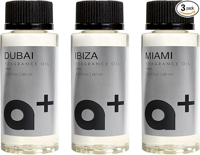 Aromar+ Fragrance Oil – Signature Set – Dubai, Ibiza & Miami – Inspired by W Hotel, Aria Hotel & Ritz Carlton – for Waterless Diffusers – 60mL Bottles (Pack of 3)