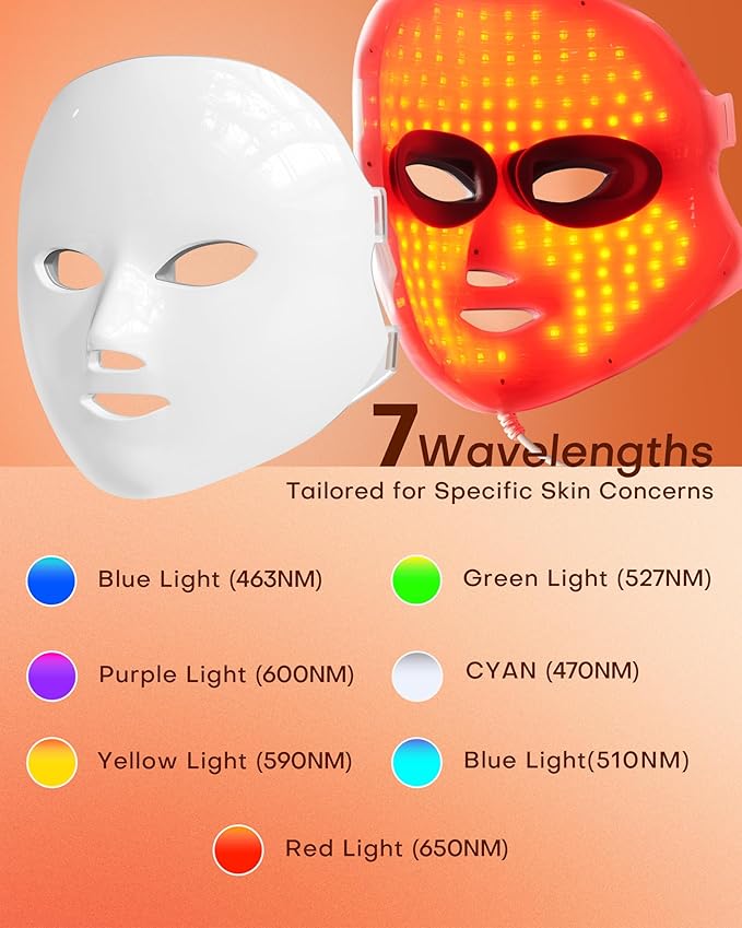 NEWKEY Red Light Therapy Mask for Face,7 Colors LED Face Mask Light Therapy, At-Home Photon Skin Care Beauty Mask for Anti Wrinkles Acne Reduction