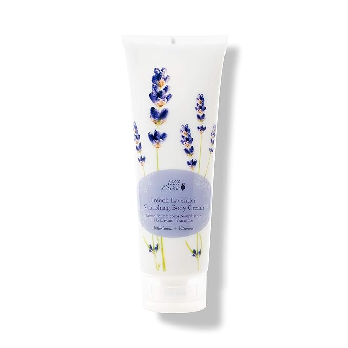 100% PURE Nourishing Body Cream French Lavender Lotion Luxurious Botanical Dry Skin Hydration & Replenishment, Natural Anti-Aging Moisturizer & Skincare for All Skin Types Women & Men - Vegan - 8 oz
