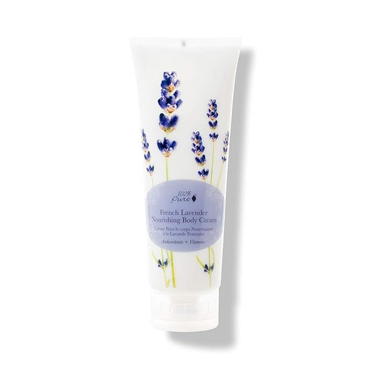 100% PURE Nourishing Body Cream French Lavender Lotion Luxurious Botanical Dry Skin Hydration & Replenishment, Natural Anti-Aging Moisturizer & Skincare for All Skin Types Women & Men - Vegan - 8 oz