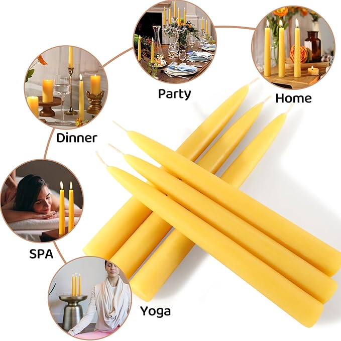 18 Pack Beeswax Taper Candles, 8 in Dripless Pure Beeswax Candle Sticks,8 Hours Long Burning Natural Bees Wax Candles for Home,Unscented Smokeless Tapered Candlesticks for Dinner