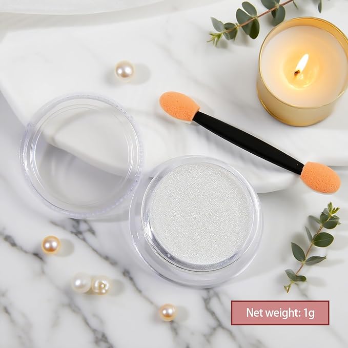 Artdone Chrome Nail Powder Moonlight Blue 1gram Iridescent Aurora Powder Metallic Mirror Effect Pigment Pearlescent Mermaid Pearl Glitter Dust Kit