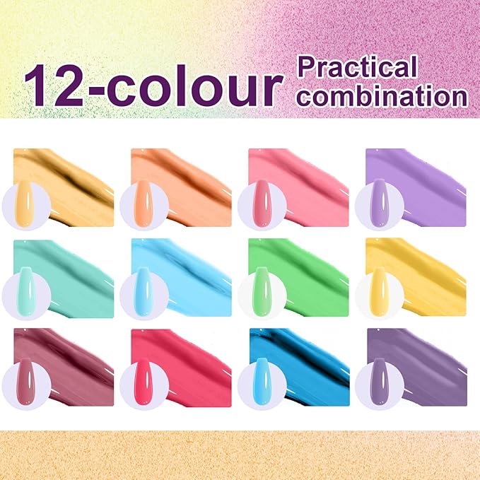 Gradient Painting Gel, 12 Bright Colors Ombre Gel Nail Polish for Pigment Pat Aura Nails, French Manicure DIY Nail Art Long-lasting No-wipe Cream Color Palette Lullaby Set