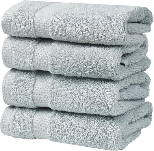 SOFE H&L | Olea Luxury Turkish Cotton Bath Towels Set of 4 : 4 Wash Cloths Light Blue | Premium, Soft, Durable, Absorbent | Turkish Washcloths for Face