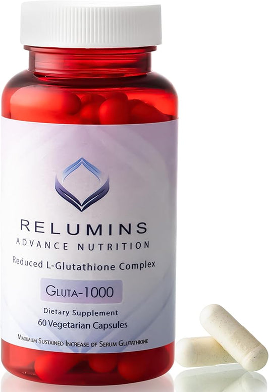 Relumins L Glutathione Supplement Complex - Reduced Glutathione 1000mg with Alpha Lipoic Acid & Rose HIPS Capsules for Nourished & Smoother Skin, Made in USA - 60 Caps