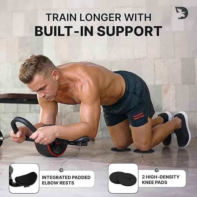 DMoose Fitness Ab Roller Wheel with Elbow Support & 2 Knee Pads - Abdominal Exercise Trainer for Core Strength Training - Ultimate Abs Workout Equipment for Home and Gym - Ab Machine for Men & Women