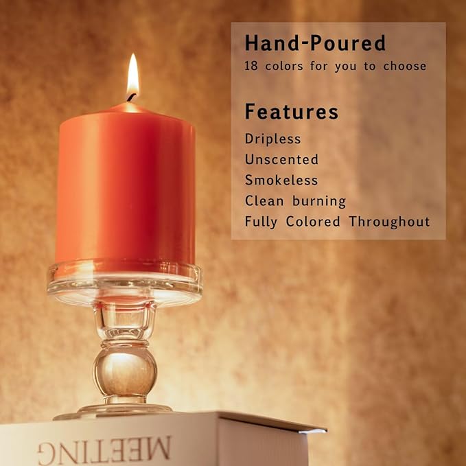 MOZEAL 3" x 6" Hand-Poured Unscented Orange Pillar Candles,Dripless Candles Set of 3,Long Lasting Burning,Approx 100 Hours Burn Time for Thanksgiving,Halloween,Fall and Home Decor