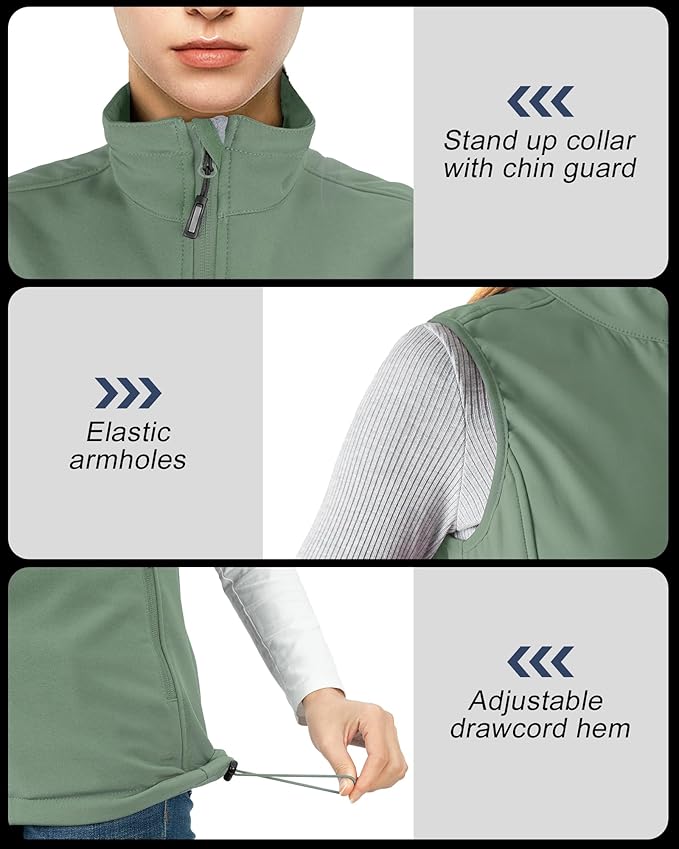 Outdoor Ventures Women's Lightweight Softshell Vest Windproof Fleece Lined Zip Up Sleeveless Jacket for Running Hiking Golf