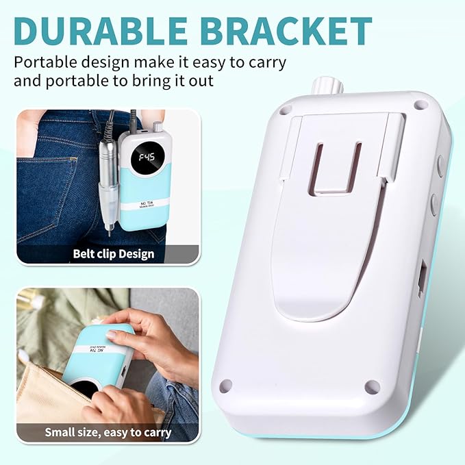 LIMEGIRL Professional Electric Nail Drill Kit 45000RPM Portable Cordless Toenail Cordless Toenail Machine with 14 Drill Bits and Base for Women (Blue)