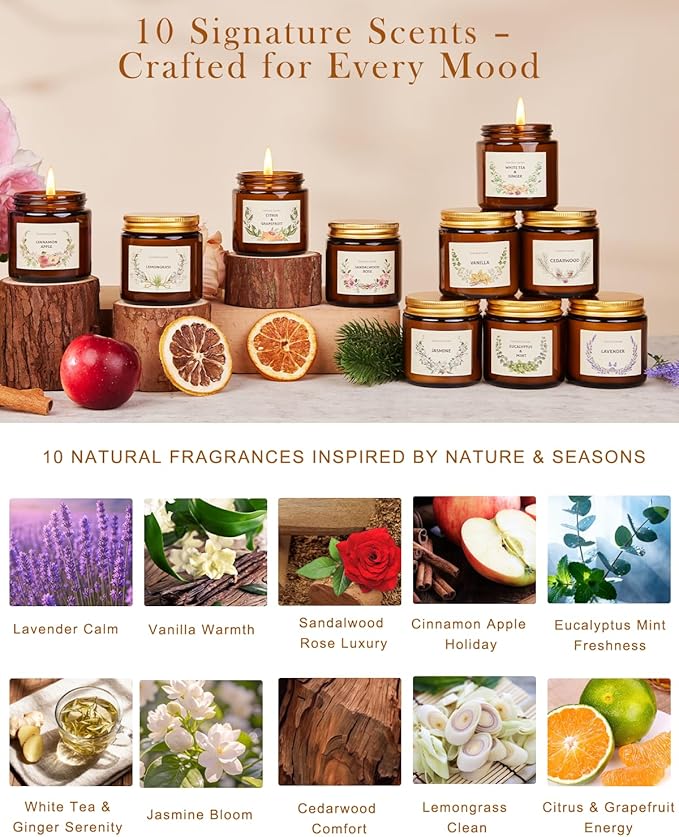 Christmas Candle Gift Set for Women, 10 Pack Long Lasting Scented Soy Candles, Aromatherapy Candles for Home Relaxation, Perfect Holiday & Christmas Gifts