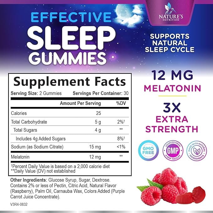 Sleep Gummies for Adults Extra Strength - 12 mg Melatonin Sleep Gummy Supplement, Melatonin Gummy for Occasional Sleep Support Supplement, Vegan, Non-GMO, Gluten Free, Gomitas para Dormir, 60 Gummies