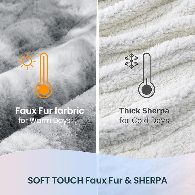 Electric Heated Blanket 90"x100",Luxury Grey Faux Fur Electric King Blanket,Fast Heating Soft Fluffy Thick Electric Blanket with 6 Heating Levels & 12H Auto Off