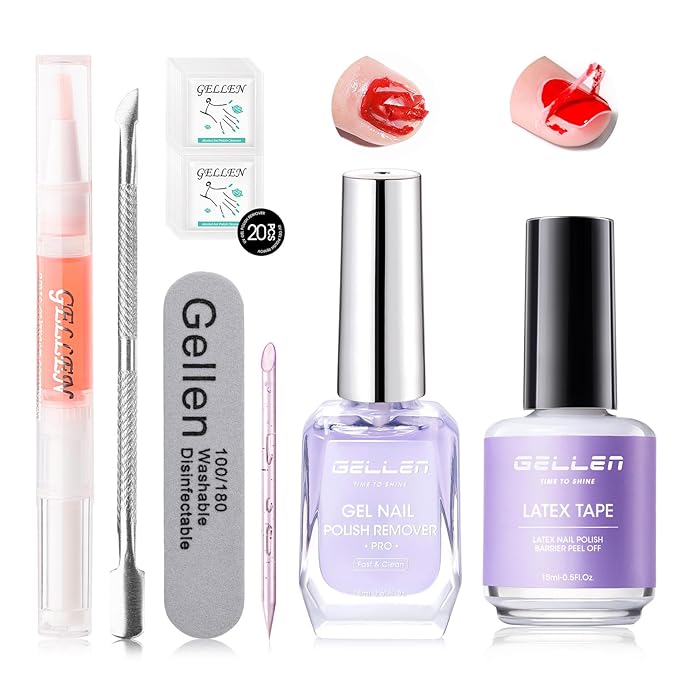 Gellen Gel Remover for Nails - Pro, Gel Polish Remover with Peelable Liquid Latex for Nails, Gel Nail Remover Kit Fast Nail Gel Removal in 2-5 Minutes Professional No Soaking or Wrapping