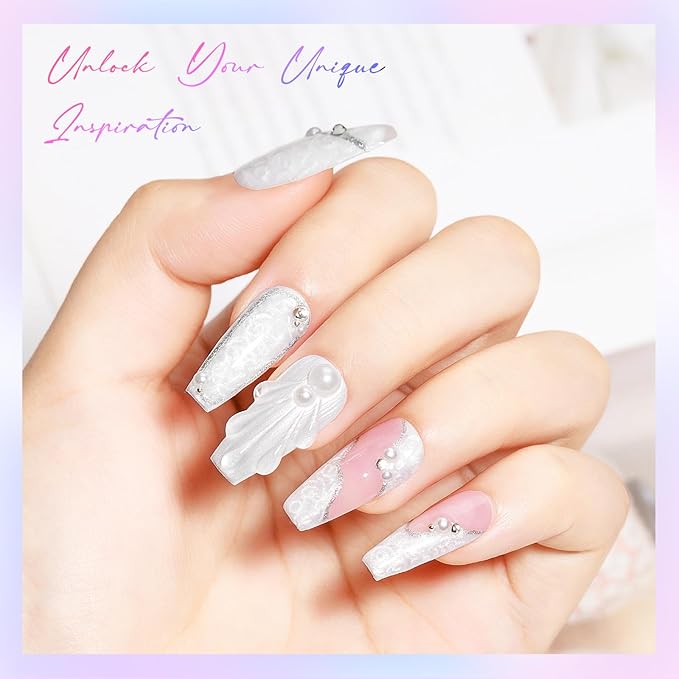 MIZHSE Pearl Gel Nail Polish, 6 Colors Iridescent Mermaid Gel Polish Set, Drawing Nail Shell Thread Effect Shimmery White Pink Purple Soak Off Nail Art Manicure Home Gift for Wome