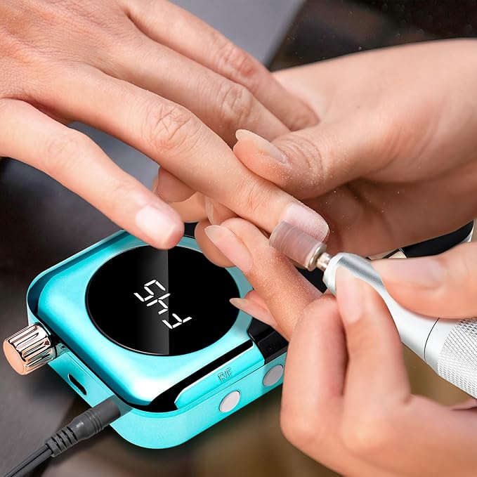 LIMEGIRL Professional Electric Nail Drill Kit 45000RPM Portable Cordless Toenail Cordless Toenail Machine with 14 Drill Bits and Base for Women (Green)