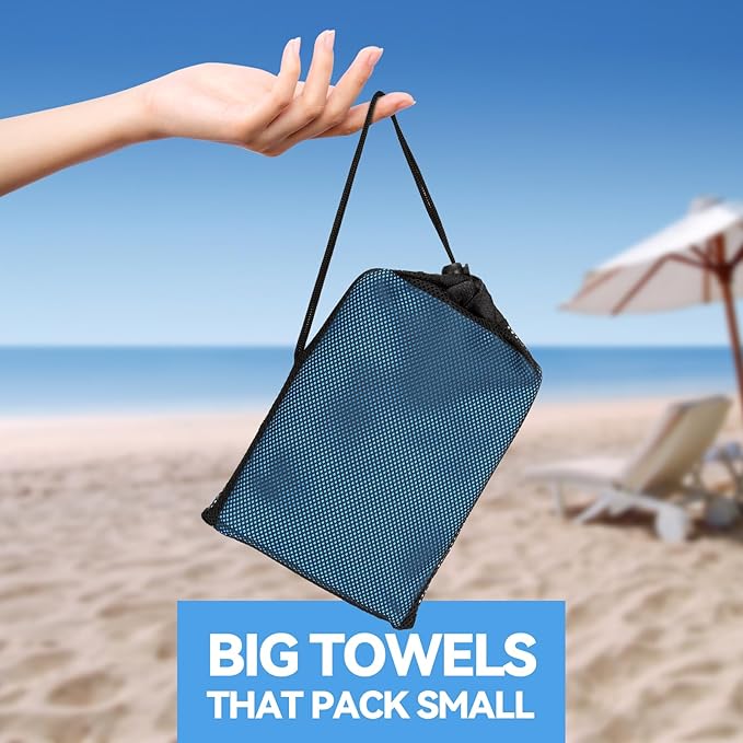 Microfiber Beach Towel-Perfect for Travel, Sports, Camping, Swimming, Yoga, Gym- Quick Dry, Sand Free, Compact, Lightweight, Absorbent (Blue, Medium(130x70cm, 51x27”))