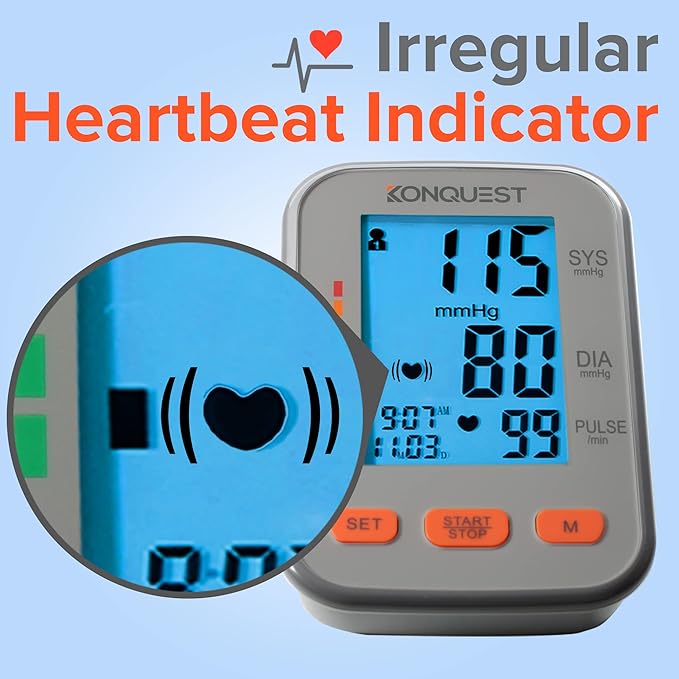 Konquest KBP-2704A Blood Pressure Monitor – Automatic Upper Arm BP Machine with Large Cuff (8.5–16.5 in), Backlit Display, Digital, Irregular Heartbeat Detector – Tensiometro for Home Use