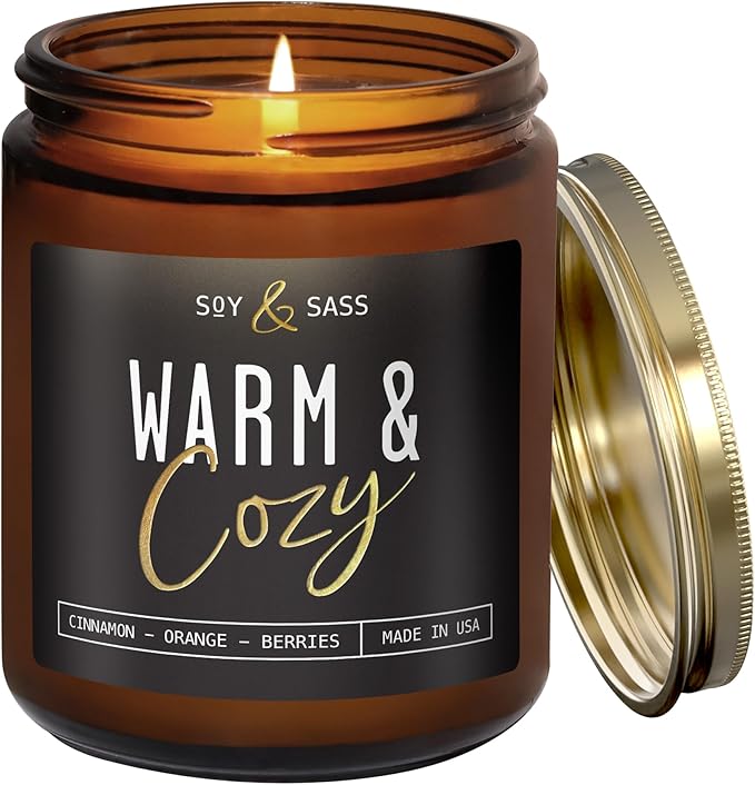 Christmas Candles, Fall Candles, Warm and Cozy' Soy Candle I Berries, Apple & Cinnamon I Infused w/Essential Oils I Warm n Cozy Home Decor I Winter and Holiday Candle I 50Hr Burn I USA Made