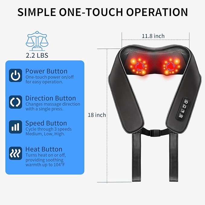 TISSCARE Shiatsu Neck Massager with Heat for Pain Relief, Deep Tissue 3D Kneading Electric Massager for Back, Shoulder, Leg, Plug-in for Home, Office, Car, Ideal Gift for Women Men Mom Dad