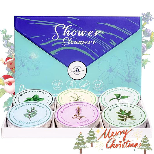 Shower Steamers Aromatherapy - Valentine's Day Gifts for Women, 6 Scents Eucalyptus and Mint Shower Bombs Long Lasting, Individually Wrapped, Stocking Stuffers for Women, Blue
