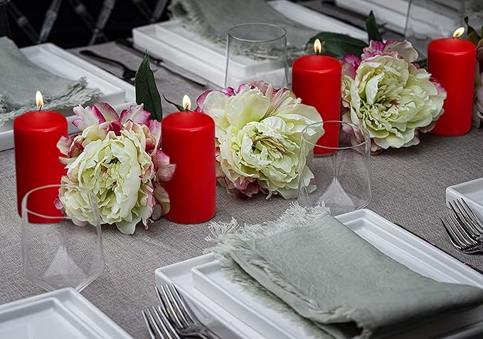 BOLSIUS 4 Count 2x4 Inch Red Pillar Candles - 20 Hours Burn Time - Premium European Quality - Unscented Dripless and Smokeless Wedding, Party, Dinner, Restaurant, and Special Occasion Candle Set