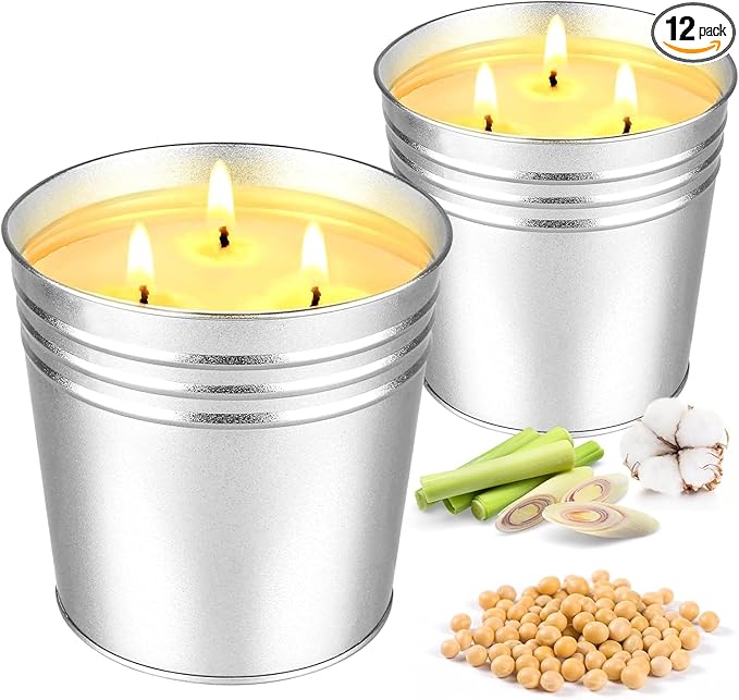 Set of 2 Citronella Outdoor Candle - 17 oz Large 3-Wick Soy Wax Candle with up to 180 Hours of Burning time, Perfect for Yards, Gardens, Balconies and Camping.