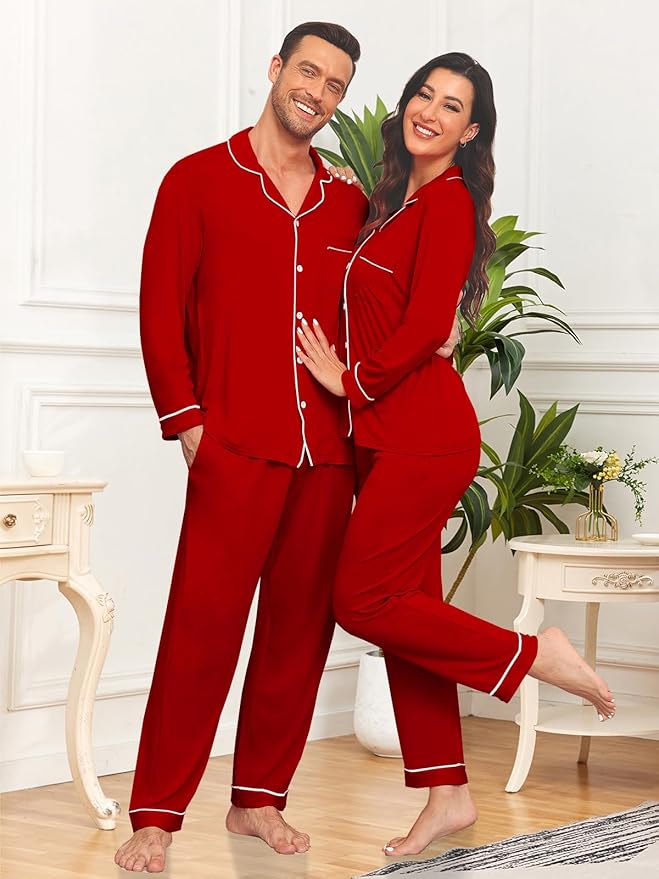 Men Modal Pajama Set Long Sleeve Pjs Button Down Sleepwear Soft Comfy Loungewear Sets 2 Piece Nightwear S-3XL
