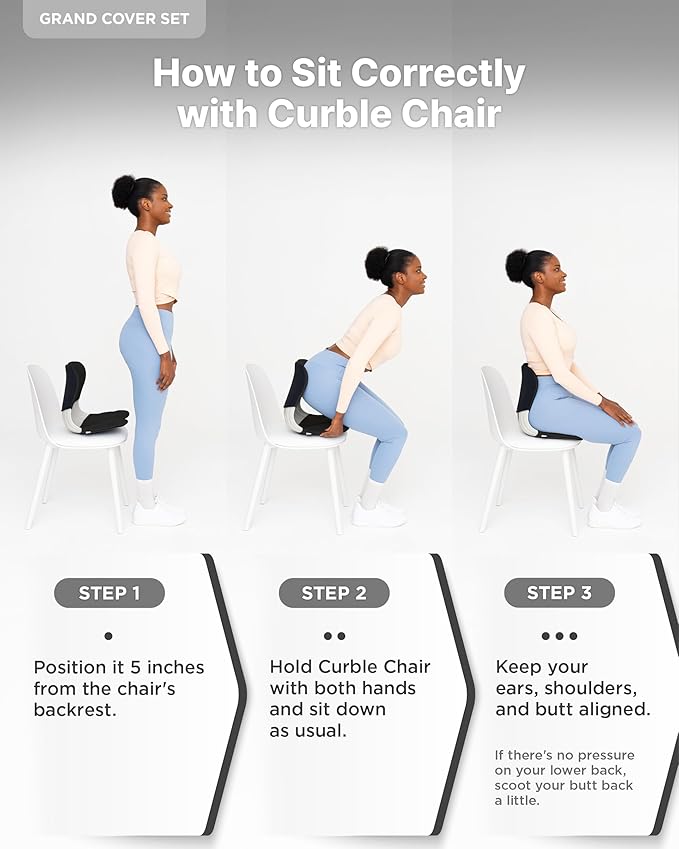 curble Grand(Extra Wide&Sturdy) Cover Set – Ergonomic Back Support Chair with Detachable Cover, Lumbar Support for Posture Correction & Lower Back Pain Relief, Perfect for Home & Office(Set Black)