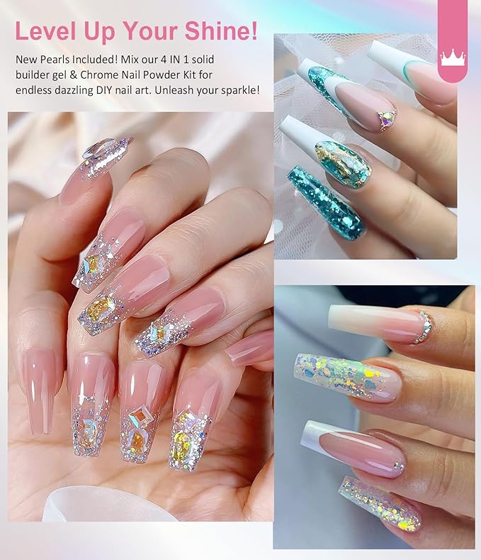 Builder Gel for Nails BISHENGYF: 4-in-1 White 3D Gel Art Non-sticky for Extension Sculpting Building Hard with Nail Art Glitter for Nails UV/LED Lamp Required