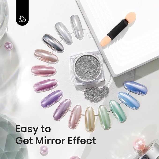 beetles Chrome Nail Powder Metallic with Top Coat Set- Silver Mirror Effect Galaxy Glitter Gel Polish, 1g/Jar with 7.5ml No Wipe UV Gel Top Coat for DIY Nails Art Salon Manicure Design Decoration