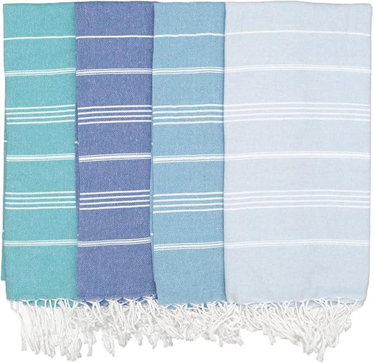 Oversized Turkish Beach Towel 38’’x71’’ - Set of 4 | 100% Turkish Cotton Lightweight Sand Free Quick Dry Pool Towels | Extra Large Bath Towels for Adults Beach Blanket Essentials