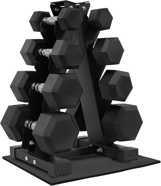 Rubber Coated Hex Dumbbell Weight Sets and Storage Rack, 100LBS Set or 150LBS Set, 5-20 lbs Pairs or 5-25 lbs Pairs