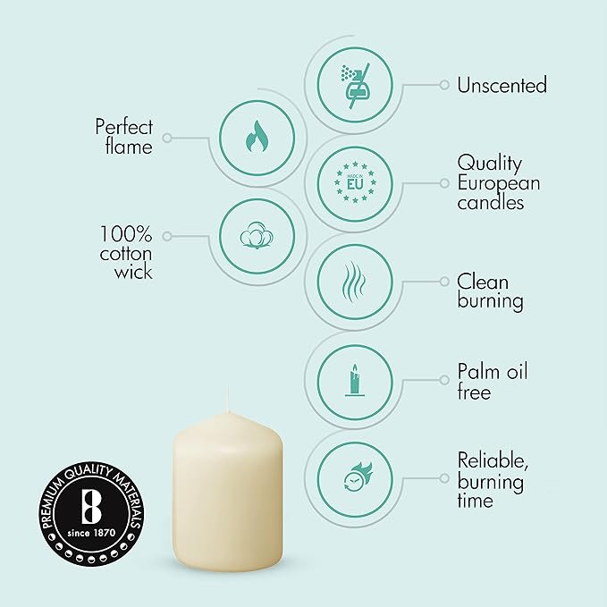 BOLSIUS Ivory Pillar Candles - 2x3 Inches - 2 Packs = Total 40 Candles - 15+ Hours - Premium European Quality - Consistent Smokeless Flame - Unscented Dripless Pillars