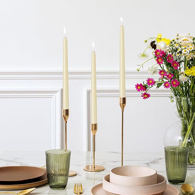 12 Pack Ivory Taper Candles 10 inch - Taper Candles Dripless, Smokeless, Unscented - 8 Hours Long Burning - Hand Poured Tall Candlesticks - Perfect for Home Decor, Weddings, and Special Occasions